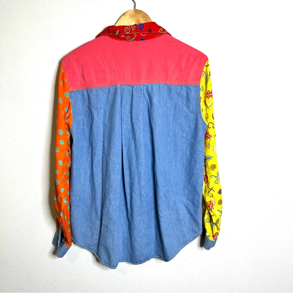 Hype vintage 90s Red orange patchwork color block Shirt top M girlhoodcore - Picture 7 of 8